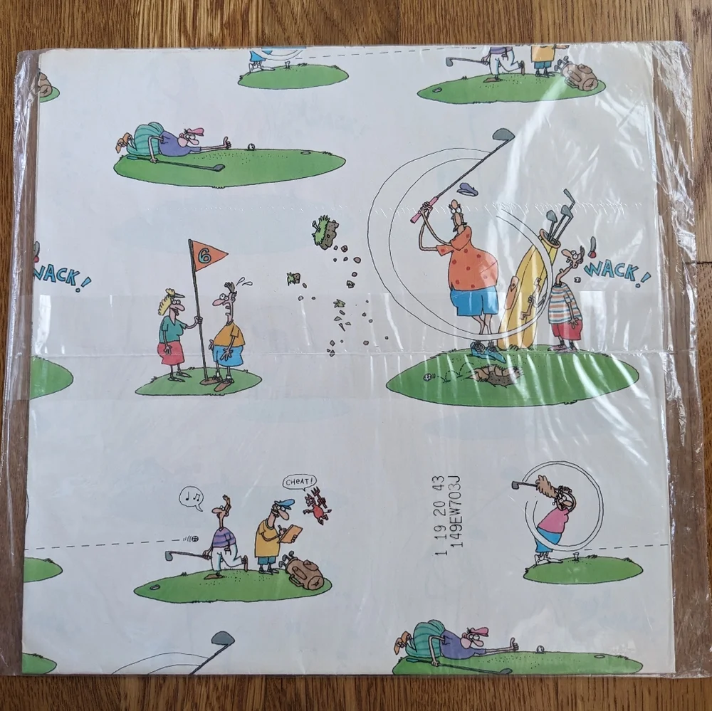 Hallmark golf gift wrap made in USA wrapping paper comic cartoon sealed